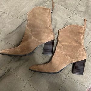Zara COWBOY SPLIT LEATHER HEELED ANKLE BOOTS size 8